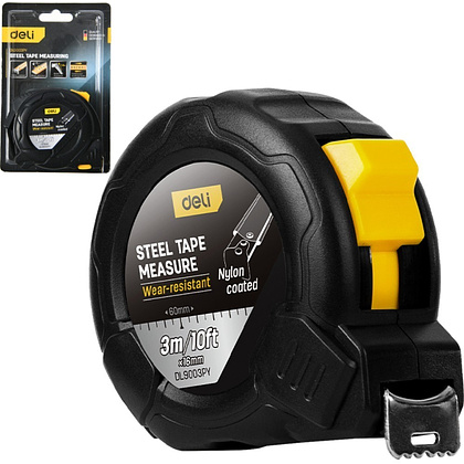 Рулетка Deli YS EDL9003PY, 3 м х 16 мм, нейлоновое покрытие, черный - 2