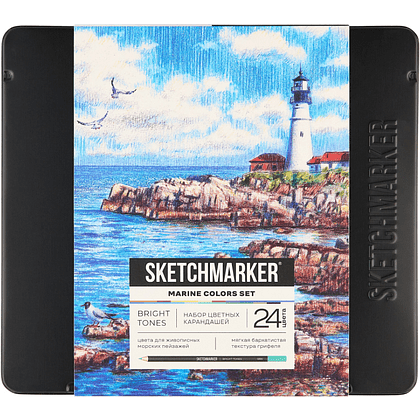 Набор карандашей цветных "Sketchmarker Морской", 24 цвета, в металлической коробке