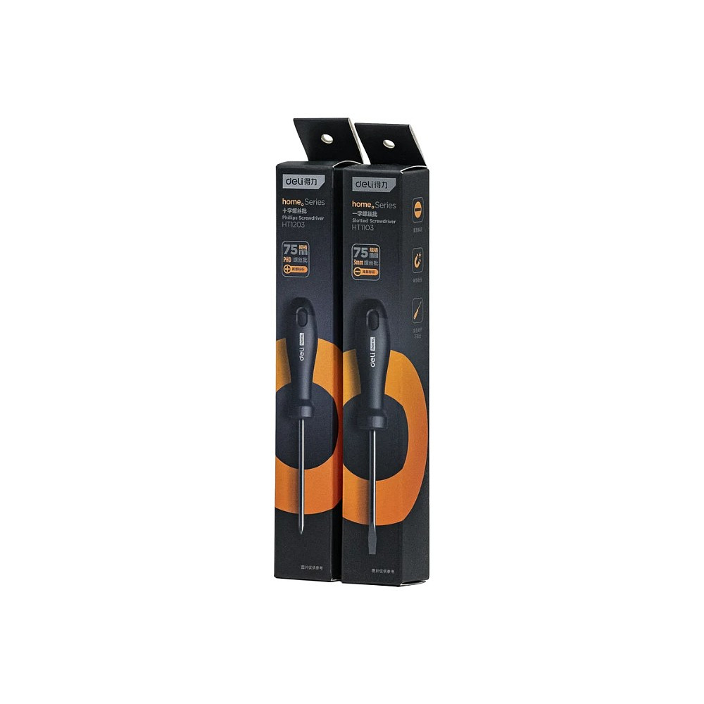 Отвертка Deli HS EHT1203, PH0х75 мм, Soft Touch, черный - 2