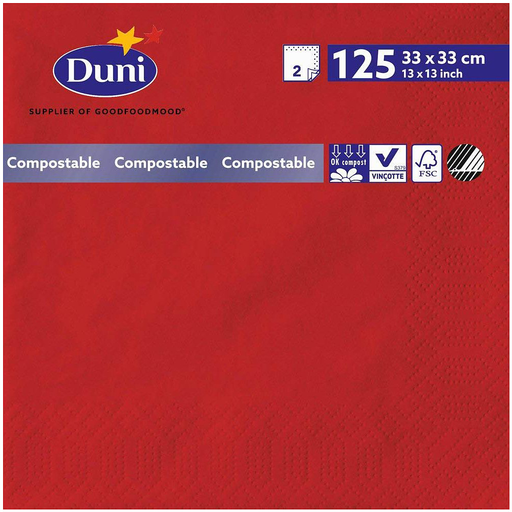 Салфетки бумажные "Duni", 125 шт, 33x33 см, красный