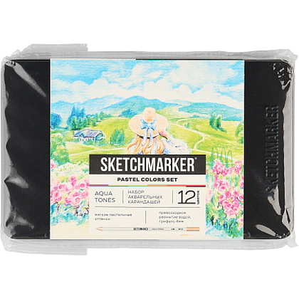 Цветные карандаши акварельные "Sketchmarker Пастельные оттенки", набор 12 цветов, жестяной пенал - 2
