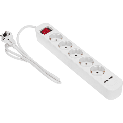 Удлинитель "Standard", 5 розеток, 2 USB, 16А, 1.5 м, белый - 5