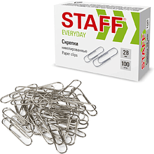 Скрепки "Staff", 28 мм, 100 шт, серебристый