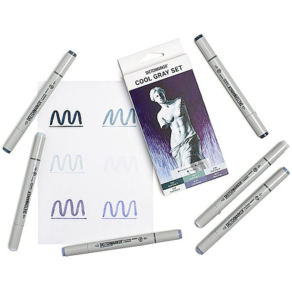 Набор маркеров перманентных двусторонних "Sketchmarker Cool Gray", 6 шт. - 2
