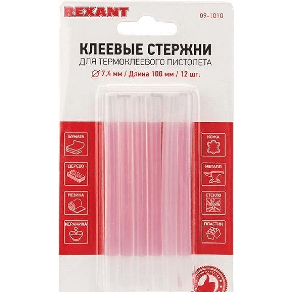 Стержни клеевые REXANT 09-1010, 7.4х100 мм, 12 шт/упак, прозрачный