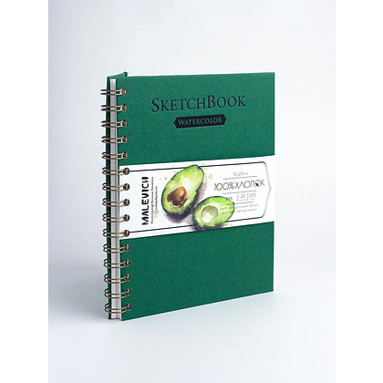 Скетчбук для акварели "Малевичъ", 15x20 см, 300 г/м2, 20 листов, зеленый - 4