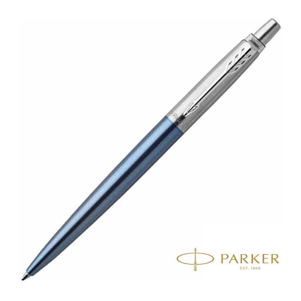 Ручка шариковая автоматическая "Parker Jotter Waterloo Blue CT", 0.7 мм, голубой, серебристый, стерж. синий
