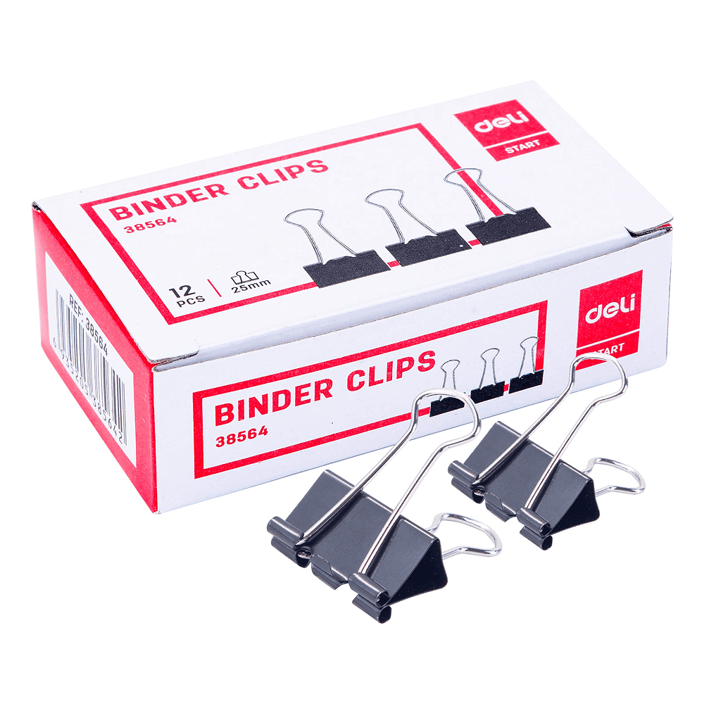 Зажим для бумаг "Deli", 25 мм, 12 штук, черный