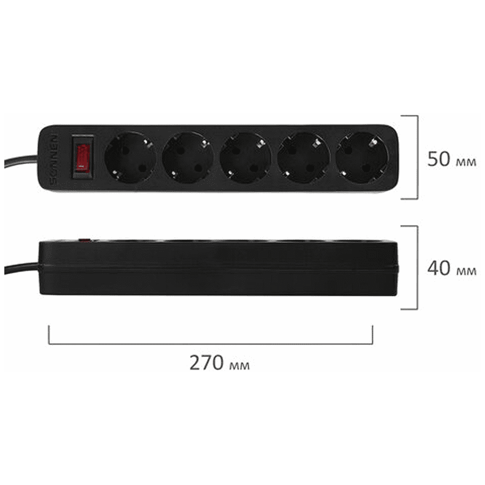 Сетевой фильтр Sonnen SPB-305, 3 м, 5 розеток, черный - 5