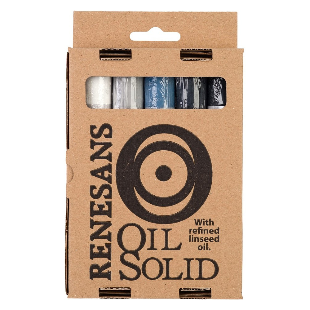 Набор красок масляных в стиках Renesans "Oil Solid", 5 цветов, оттенки серого