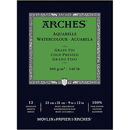 Блок-склейка бумаги для акварели "Arches", 23x31 см, 300 г/м2, 12 листов
