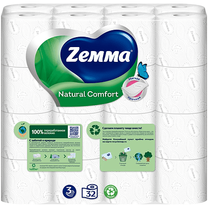 Бумага туалетная Zemma Natural Comfort, 32 рулона, 3 слоя, белый - 5