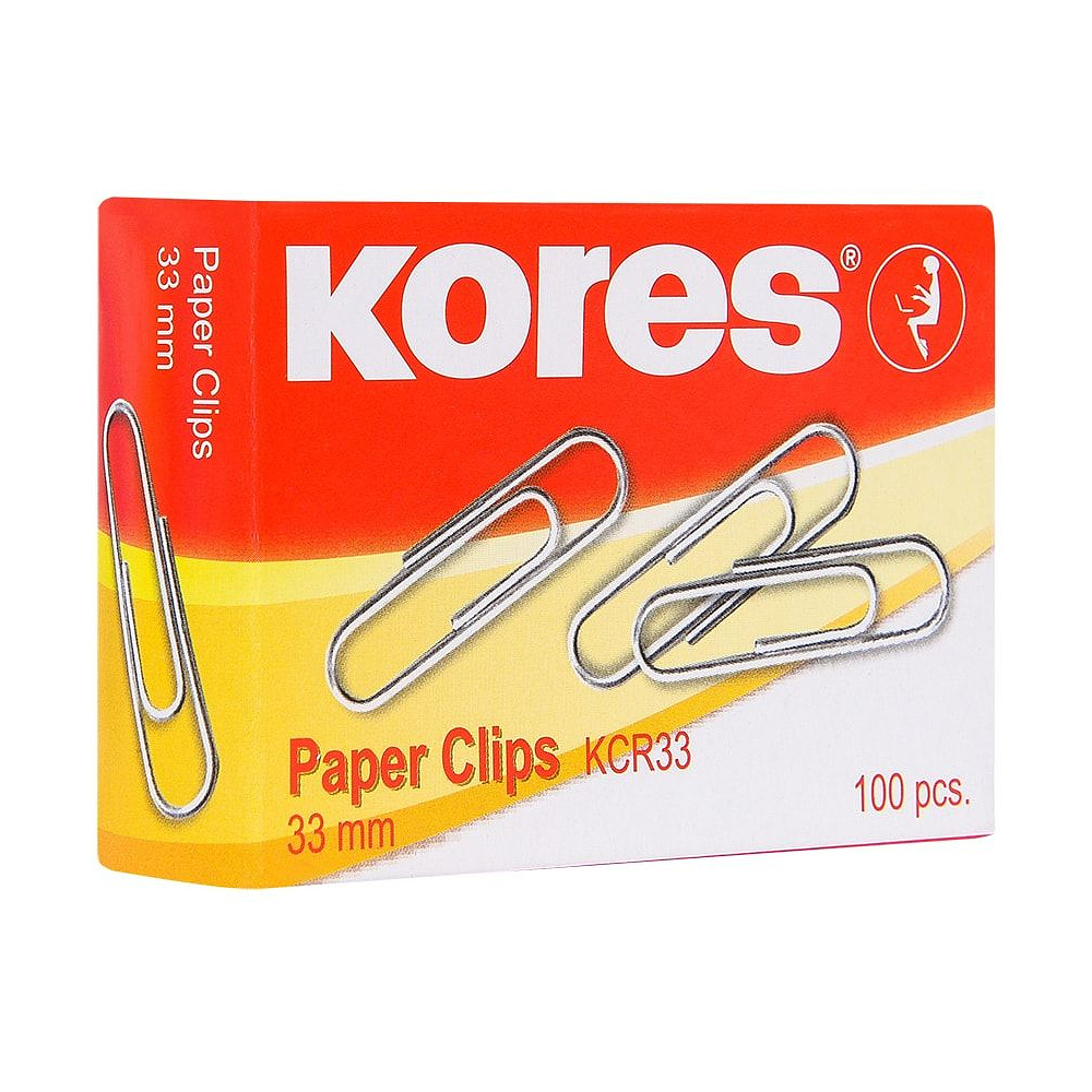 Скрепки "Kores", 33 мм, 100 шт, серебристый