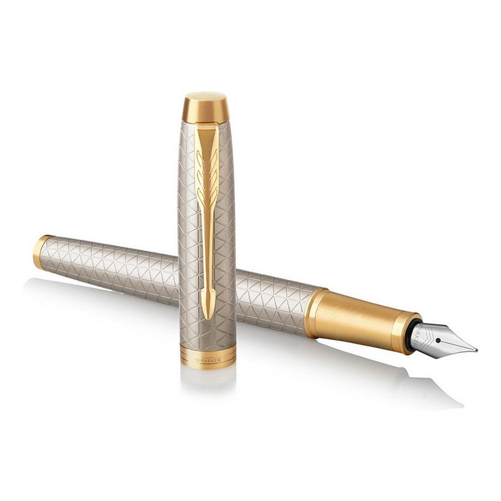 Ручка перьевая "Parker IM Warm Silver GT", F, серебристый, золотистый, патрон синий - 3