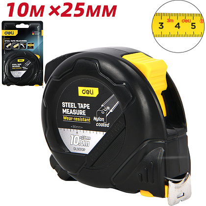 Рулетка "Deli 9010P", 10 м, черный, желтый - 2