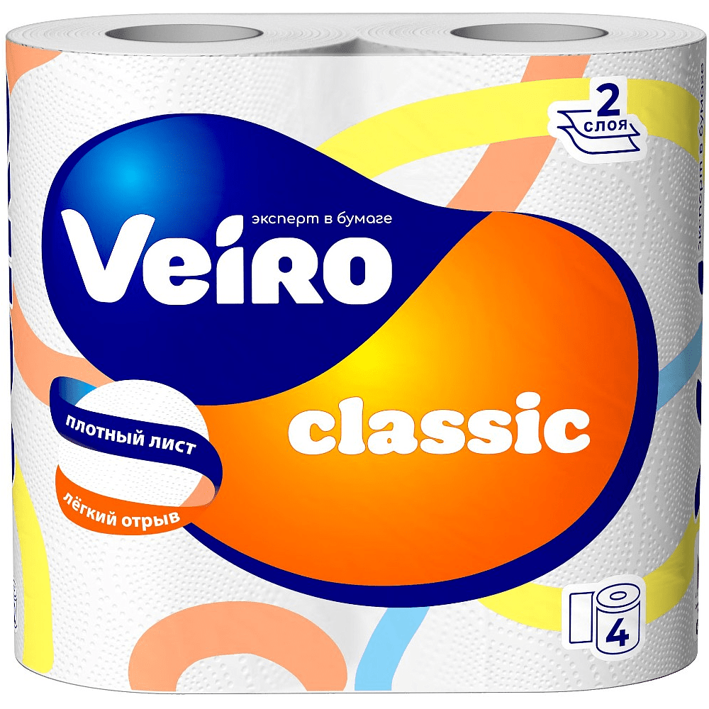 Бумага туалетная "Veiro Classic", 2 слоя, 4 рулона