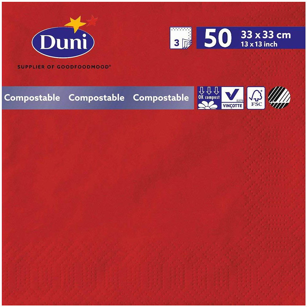 Салфетки бумажные "Duni", 50 шт, 33x33 см, красный