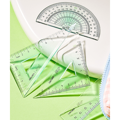 Набор чертежный "Deli VC158": линейка 15 см, треугольник 45 и 60 гр, транспортир 180 гр, ассорти - 2