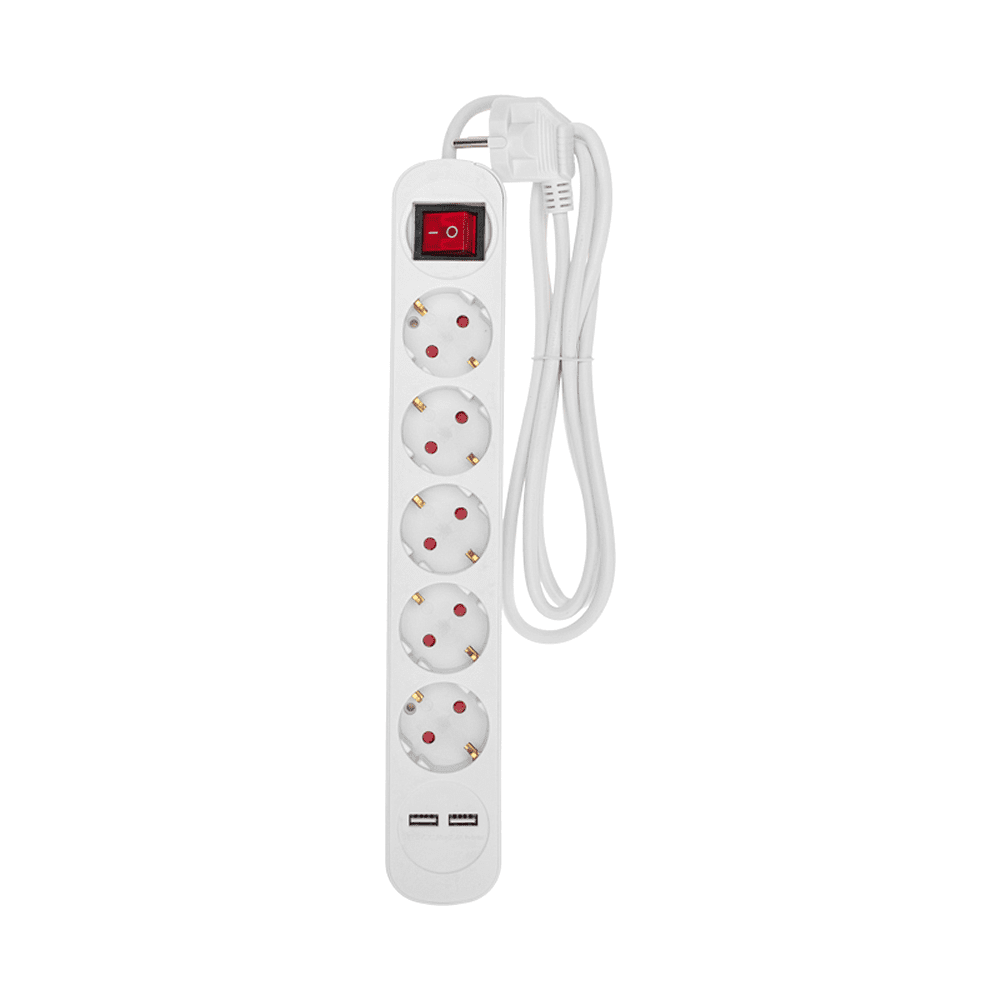 Удлинитель "Standard", 5 розеток, 2 USB, 16А, 1.5 м, белый