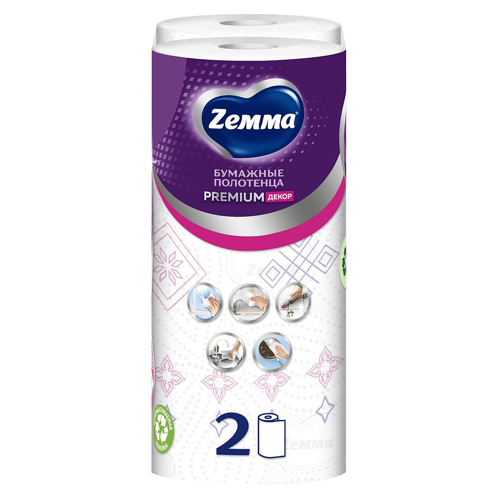 Полотенца бумажные Zemma Premium, 2 рулона, 2 слоя, декор - 3