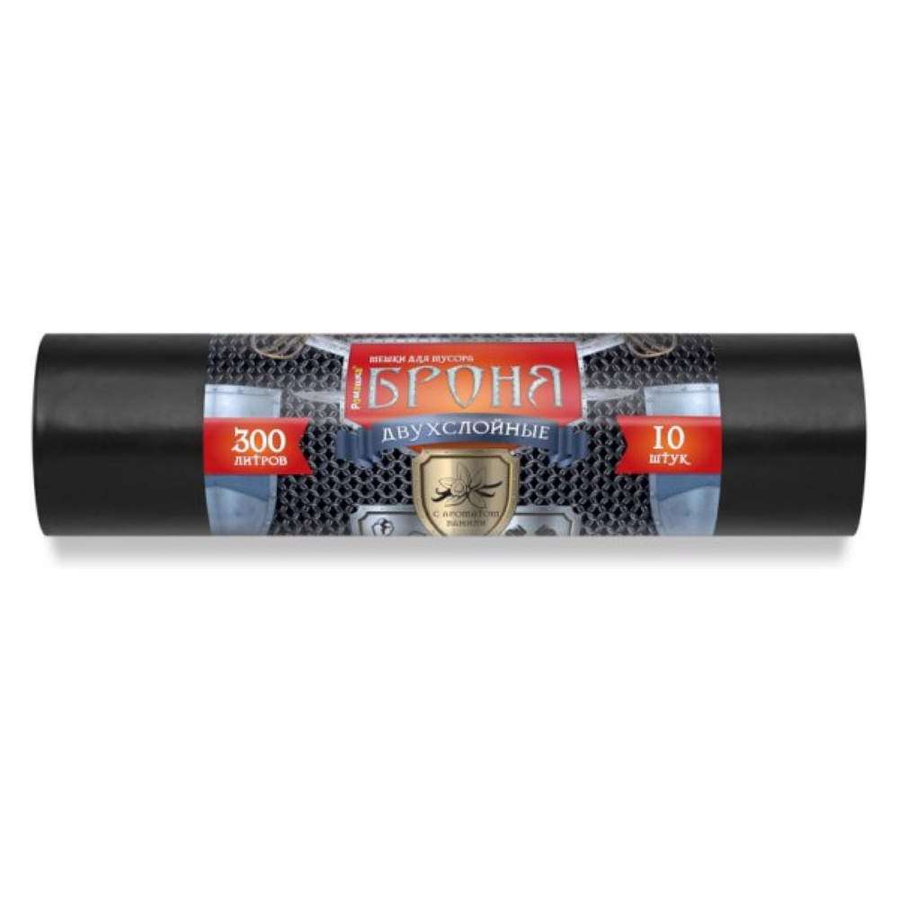 Мешки для мусора Ромашка Броня, 300 л, ПВД, 60 мкм, 105х150 см, 10 шт/рулон, черный