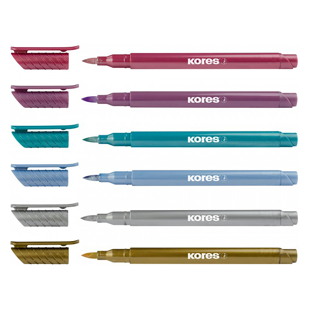 Маркер-кисть "Kores Metallic Style", 6 шт., металлик, ассорти - 2