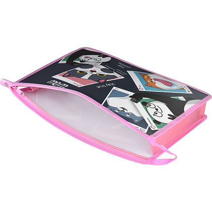 Папка для тетрадей "Селфи", А4, на молнии, пластик, серый, розовый - 3