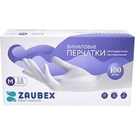 Перчатки виниловые Zaubex, одноразовые, р-р M, 100 шт/уп, прозрачный