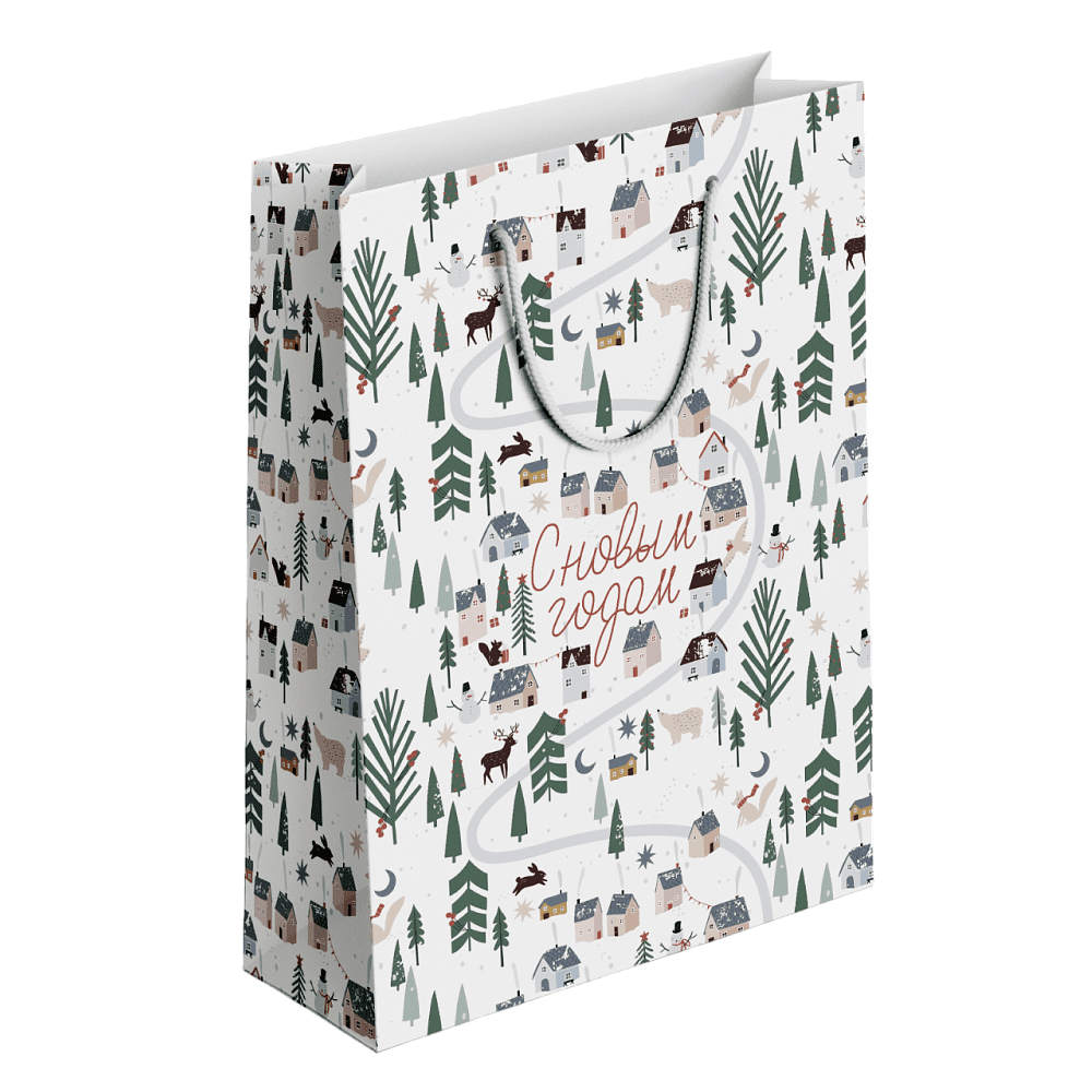 Пакет бумажный подарочный "Village", 32х49х12 см, белый