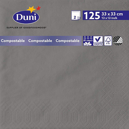 Салфетки бумажные "Duni", 125 шт, 33x33 см, серый