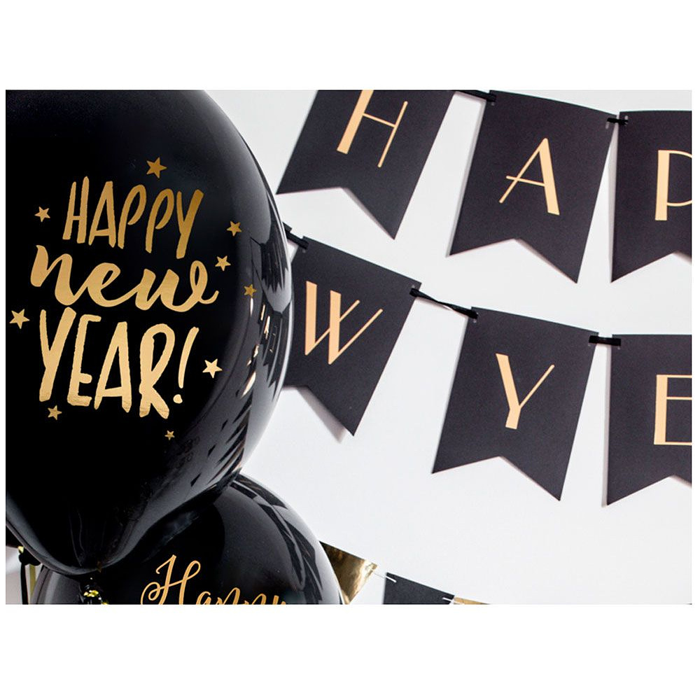Шар воздушный "Happy New Year", 6 шт, черный - 2