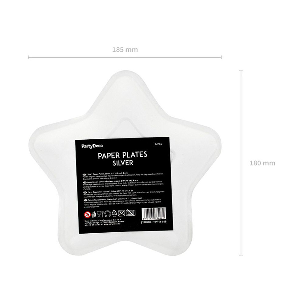 Тарелка бумажная "Star", 18 см, 6 шт, серебристый - 4