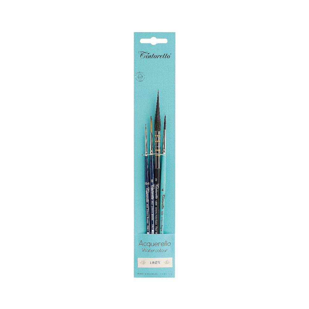 Кисть "Tintoretto. Liners watercolor selection", синтетика, набор 4 шт. 