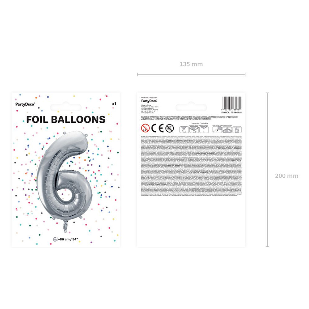 Шар фольгированный цифра "6", серебристый - 3