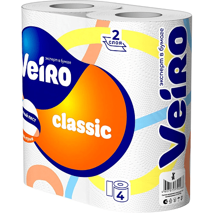 Бумага туалетная "Veiro Classic", 2 слоя, 4 рулона - 2