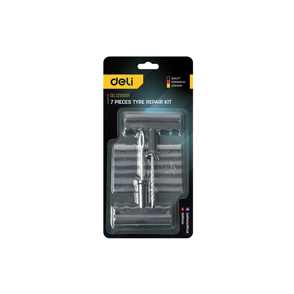 Комплект для ремонта шин Deli YS EDL120001, 7 предметов, черный - 7
