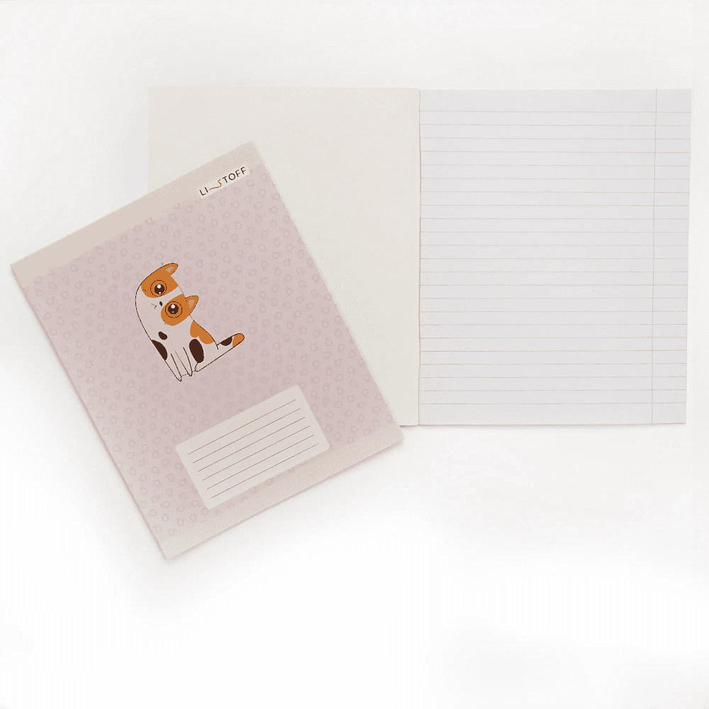 Тетрадь "Котики (Универсальная плашка)", А5, 12 листов, линейка, скоба сбоку, ассорти - 4