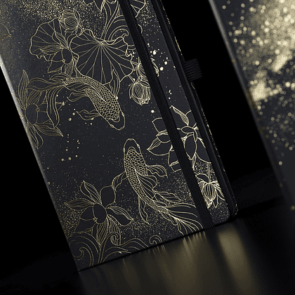 Блокнот "Total Black goldfish gold", А5, 96 листов, на резинке, черный, золотистый, срез черный - 5