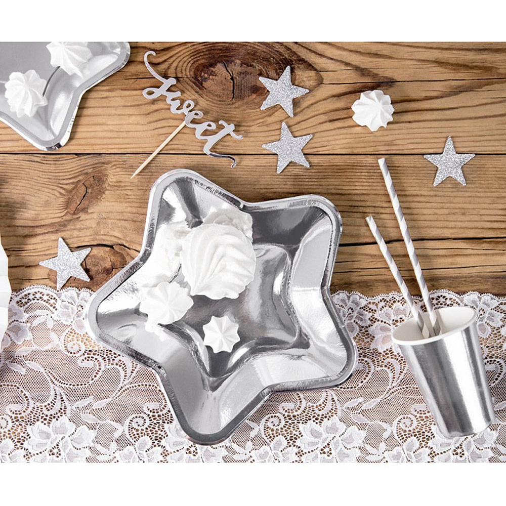 Тарелка бумажная "Star", 18 см, 6 шт, серебристый - 3