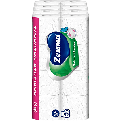 Бумага туалетная Zemma Natural Comfort, 32 рулона, 3 слоя, белый - 3