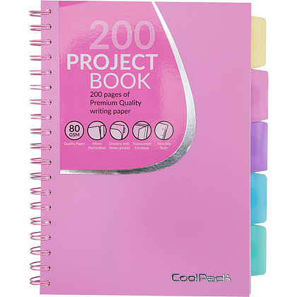 Тетрадь на спирали "Pastel" с разделителем, А4, 100 листов, розовый