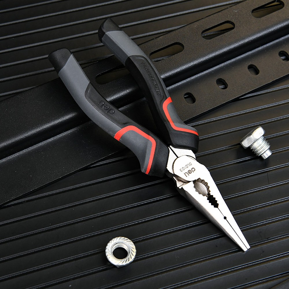 Длинногубцы Deli RS EDL0104, 200 мм, черный, красный - 6