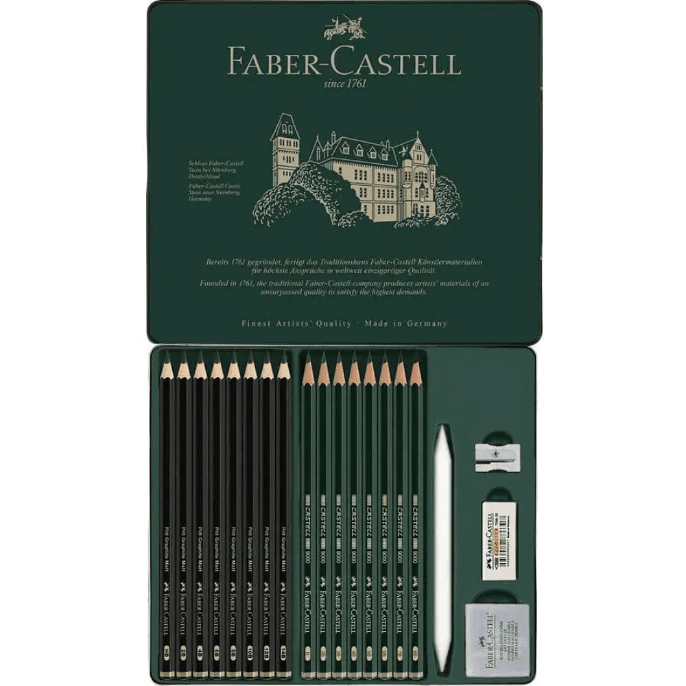 Карандаш чернографитный "Castell 9000", 20 штук,  в металлическом футляре - 2