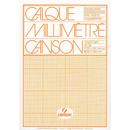 Блок-склейка кальки миллиметровой "Canson", 29.7x42 см, 50 листов, 70 г/м2