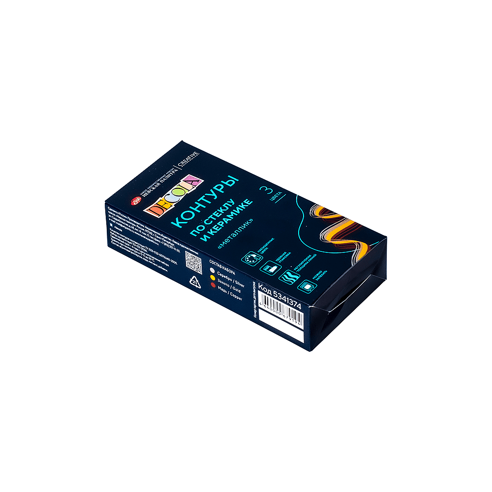 Контур акриловый для стекла и керамики "Декола металлик", набор 3 цветов, 18 мл, тубы - 2