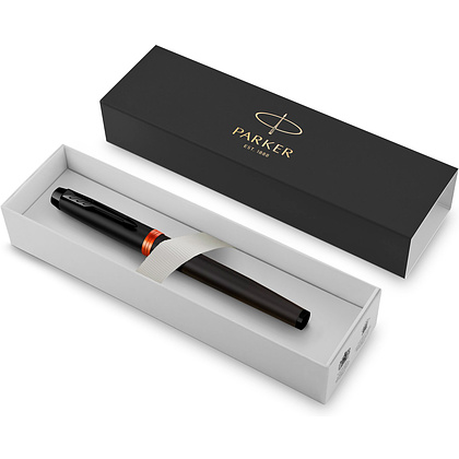 Ручка перьевая Parker "IM Vibrant Rings F315 Flame Orange PVD", F, черный, оранжевый, патрон синий - 6