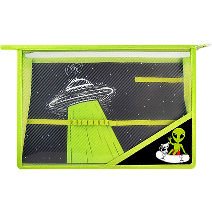 Папка для труда "НЛО", А4, на молнии, зеленый, черный - 2