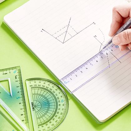 Набор чертежный "Deli VC158": линейка 15 см, треугольник 45 и 60 гр, транспортир 180 гр, ассорти - 4