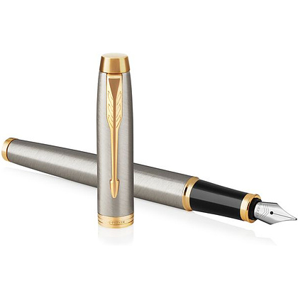Ручка перьевая "Parker IM Brushed Metal GT", F, серебристый, золотистый, патрон черный - 3