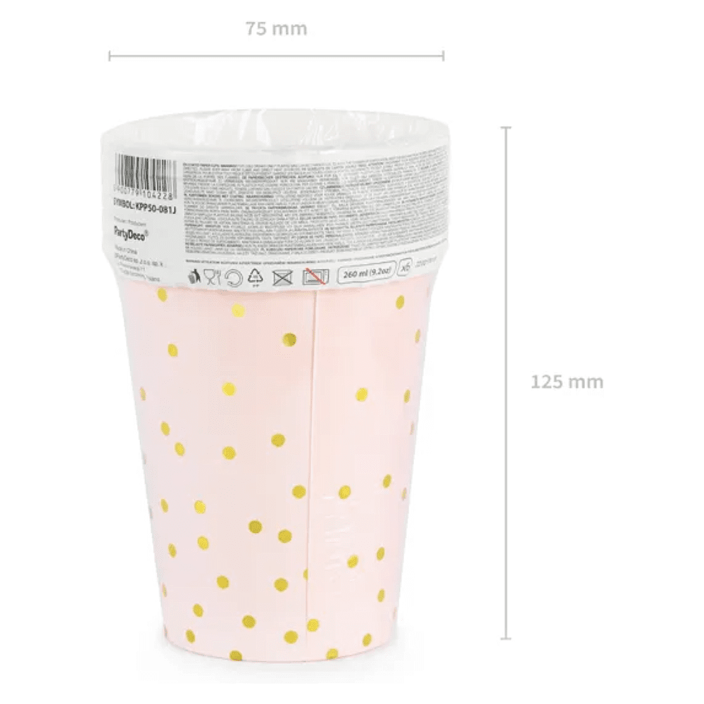 Стакан бумажный "Горошек", 6 шт, 260 мл, светло-розовый - 3